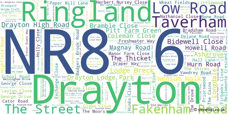 A word cloud for the NR8 6 postcode